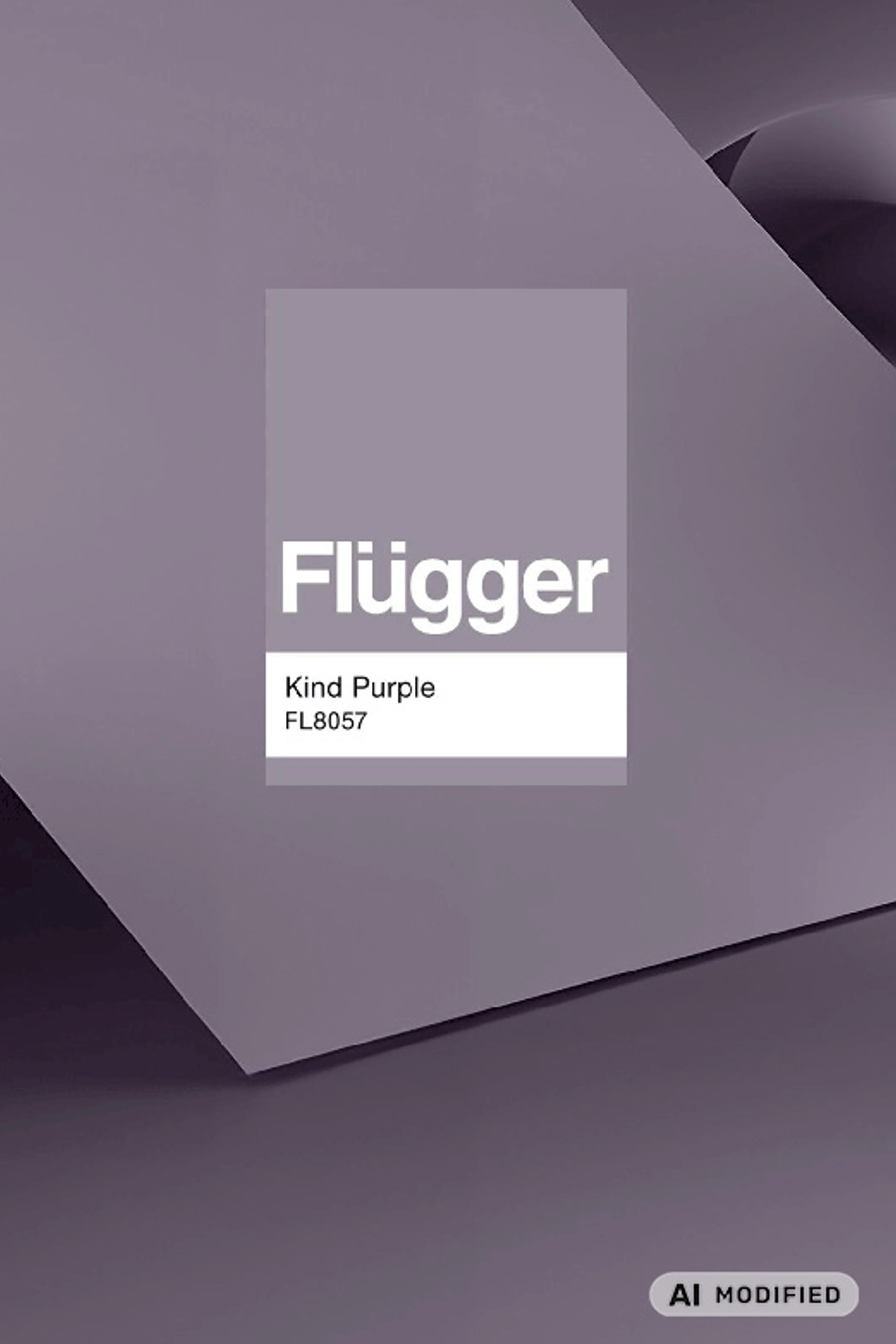 Flügger-farveprøven Kind Purple (FL8057) vises på en baggrund med geometriske former i afdæmpede lilla nuancer.